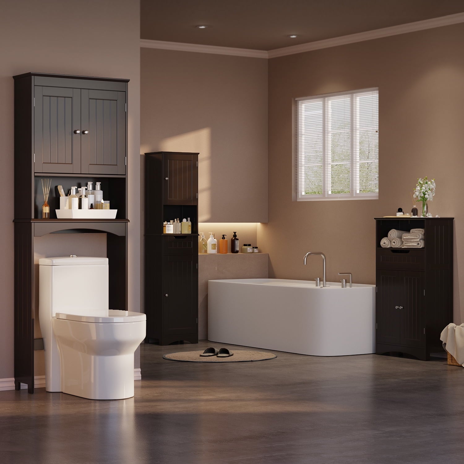 Over the Toilet Storage Cabinet, Lofka Space-Saving Bathroom Organizers and Storage with Adjustable Shlef & Doors, Espresso