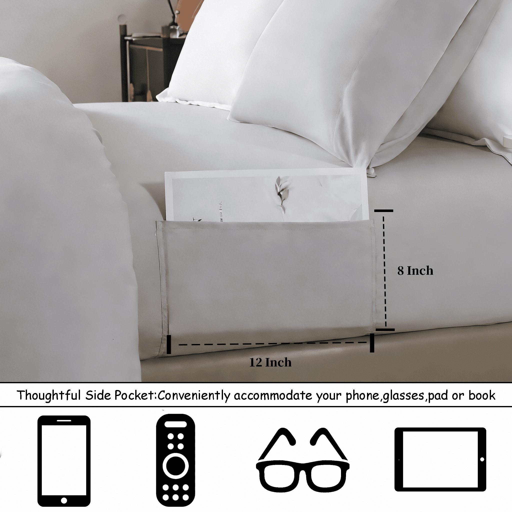 Bedtreat Queen Comforter Sets，7-Pieces Reversible Bedding Sets，Bed in a Bag with Comforter, Flat Sheet and Fitted Sheet without Pocket, Pillowcases & Shams，White/Light Gray