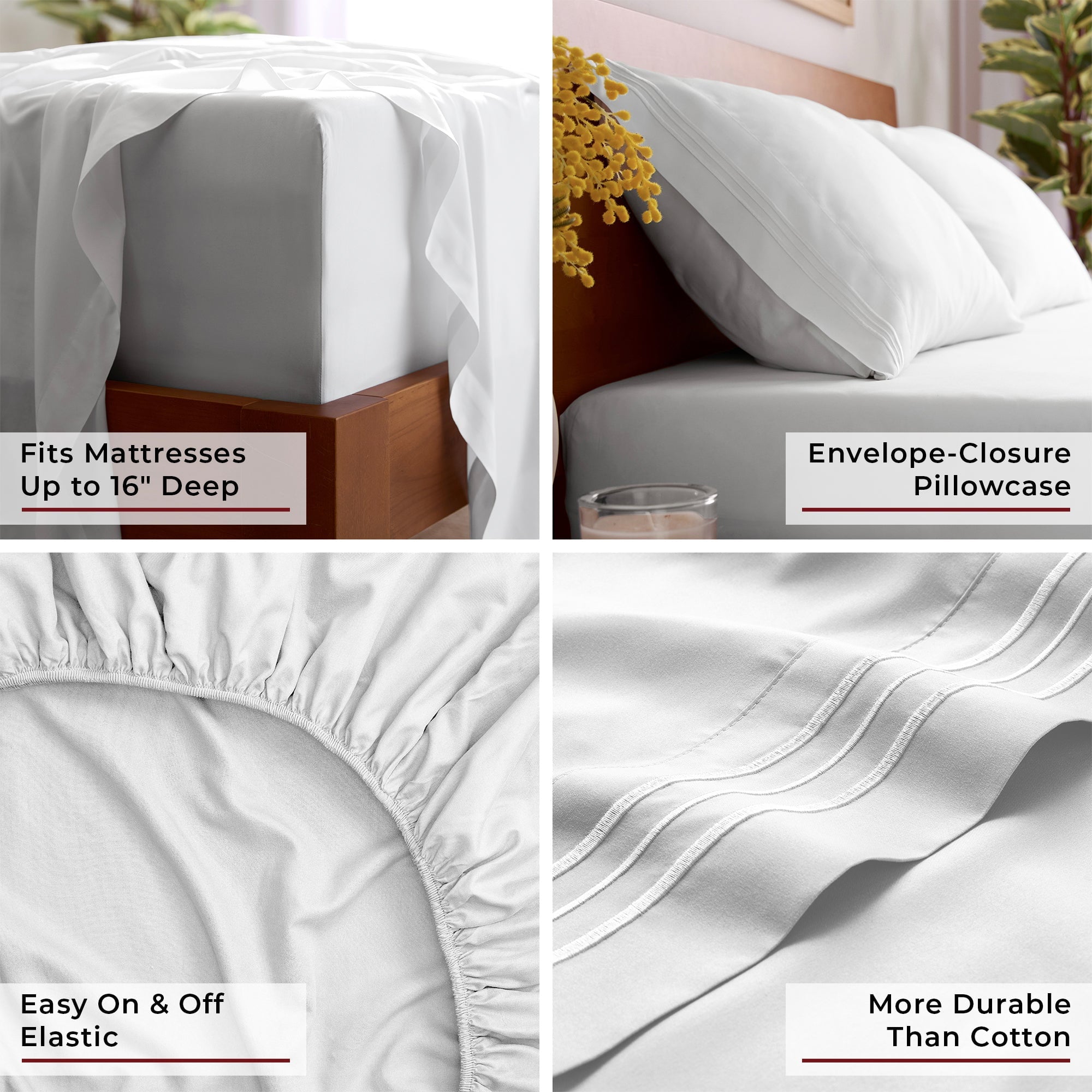 Mellanni 4-Piece Iconic Queen Bedsheet Set - Microfiber, 16" Deep Pocket, Cooling, Wrinkle, Fade, Stain Resistant, White