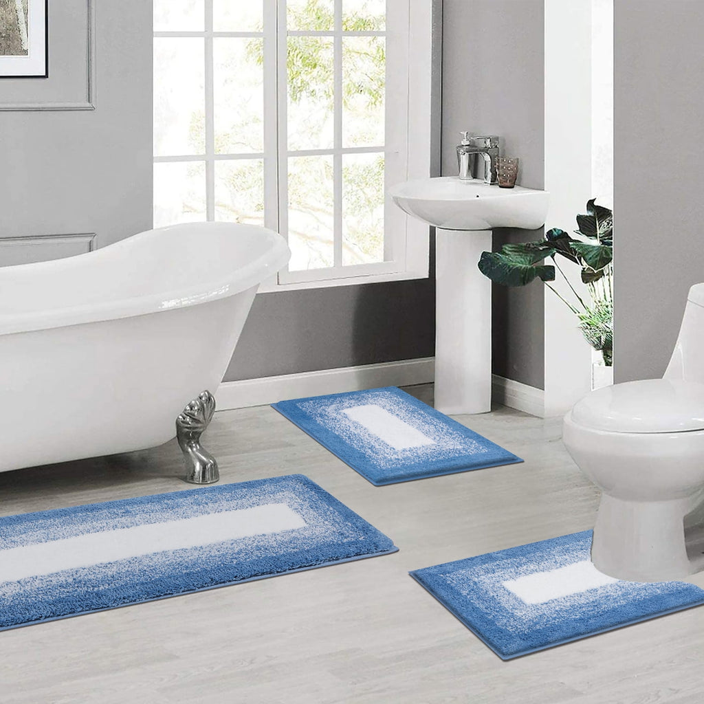 Ileading Bathroom Rugs Sets 4 Piece Plush Shaggy Microfiber Bath Rug with U-Shaped Contour Toilet Mat