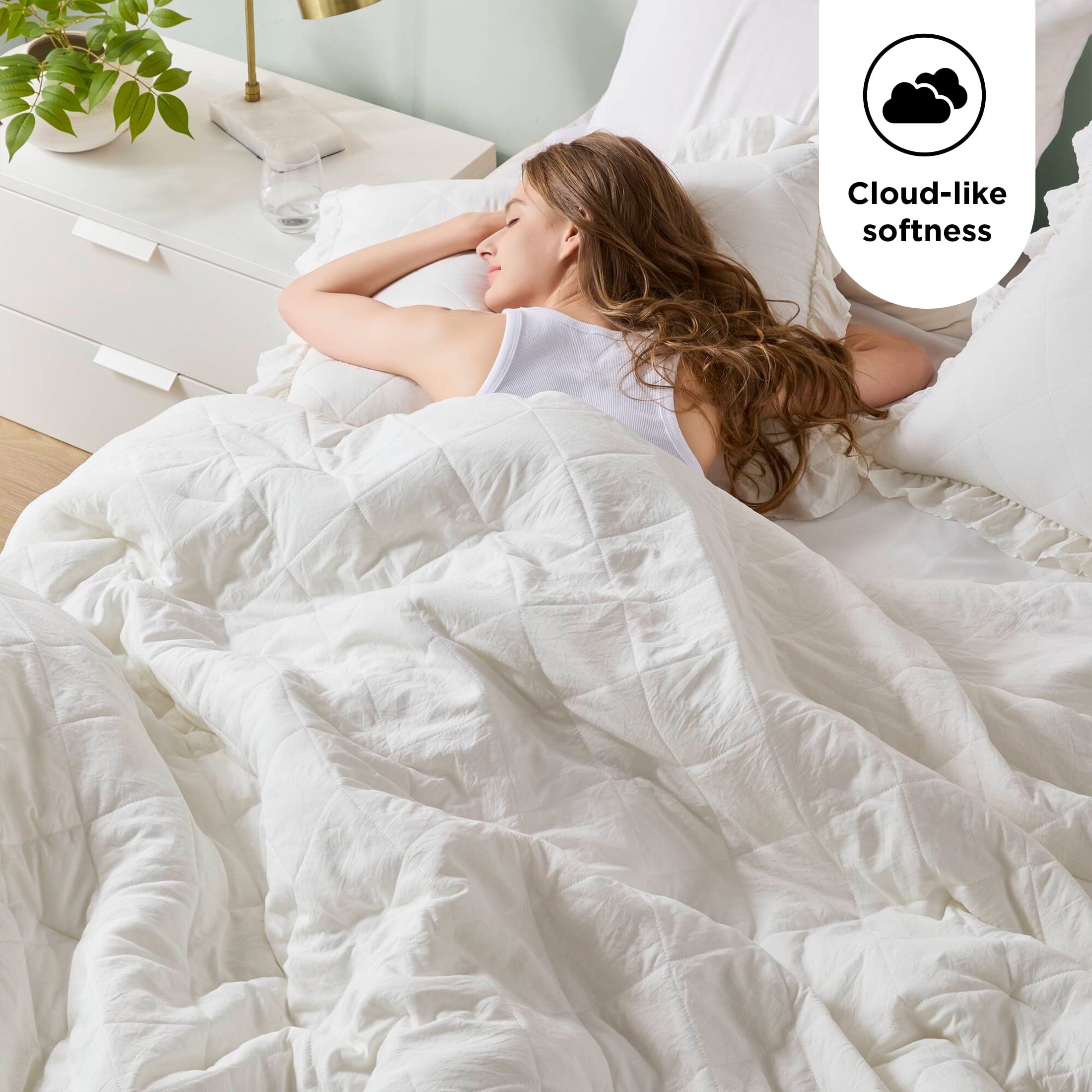 Regency Heights Twin/Twin XL Comforter Set Ivory, 2 Pieces Quilted Ruffle Comforters Twin/Twin XL Size, Solid Bedding Comforters Sets, Gift for Women