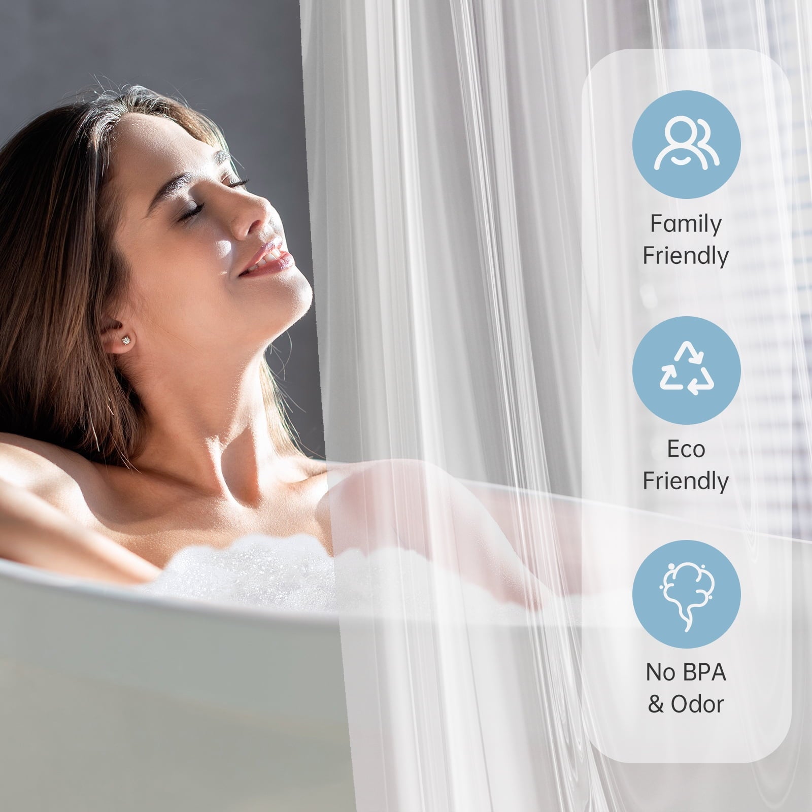 Bathway Clear Shower Curtain Liner, 72"W x 72"L Waterproof PEVA Plastic Shower Liner for Bathroom with Magnets and Rustproof Metal Grommets, Mold & Mildew-Resistant