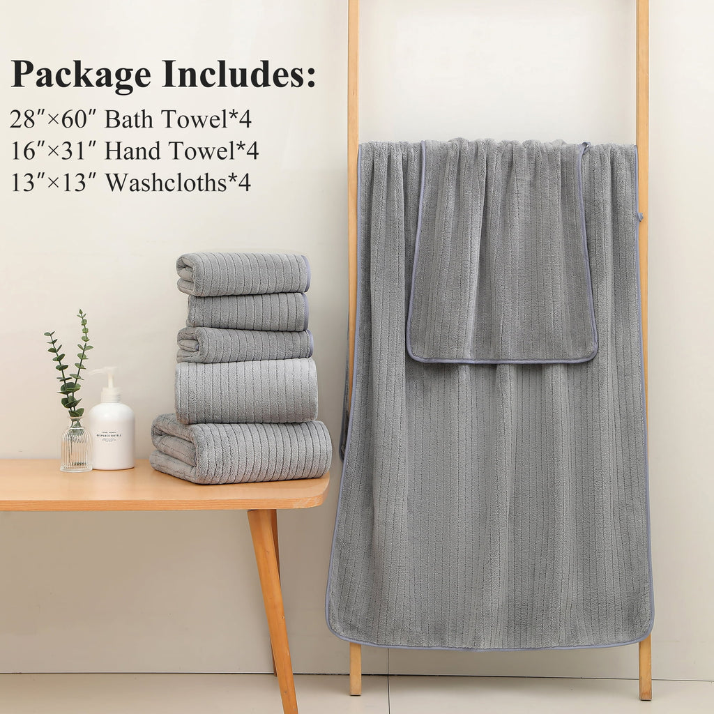 Jessy Home 12 Piece Dark Gray Bath Towel Set for Bathroom-4 Bath Towels,4 Hand Towels,4 Washcloths Soft and Plush Highly Absorbent Towel for Hotel & Spa