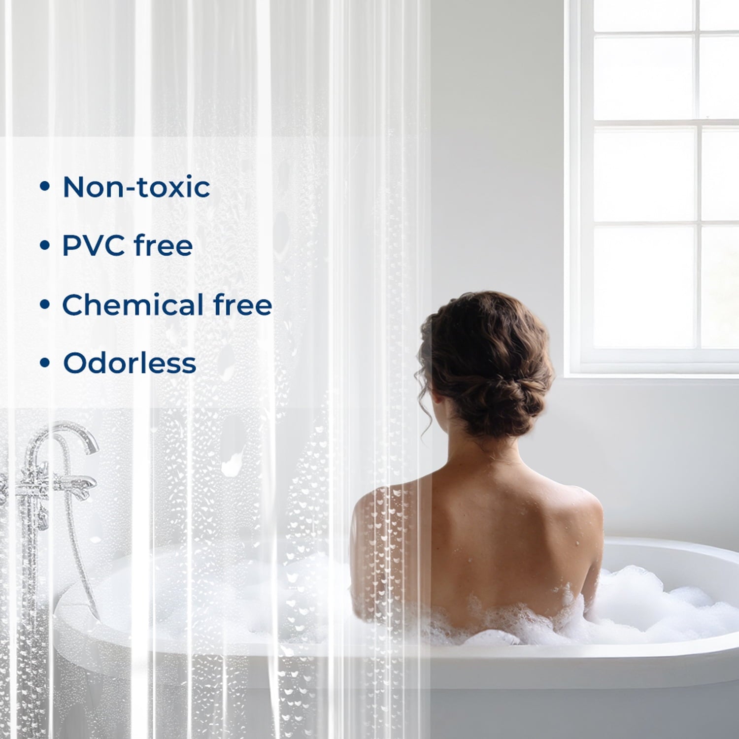 Yiannan Clear PEVA Shower Curtain Liner, Rustproof Grommets, Waterproof, 3 Magnets，71x72