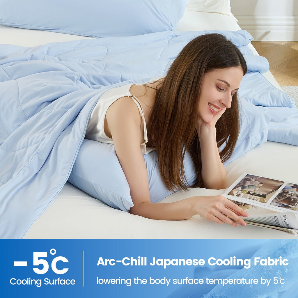 Regency Heights Full/Queen Cooling Comforter, Silky Soft Lightweight All-Season Blanket, Ice Blue