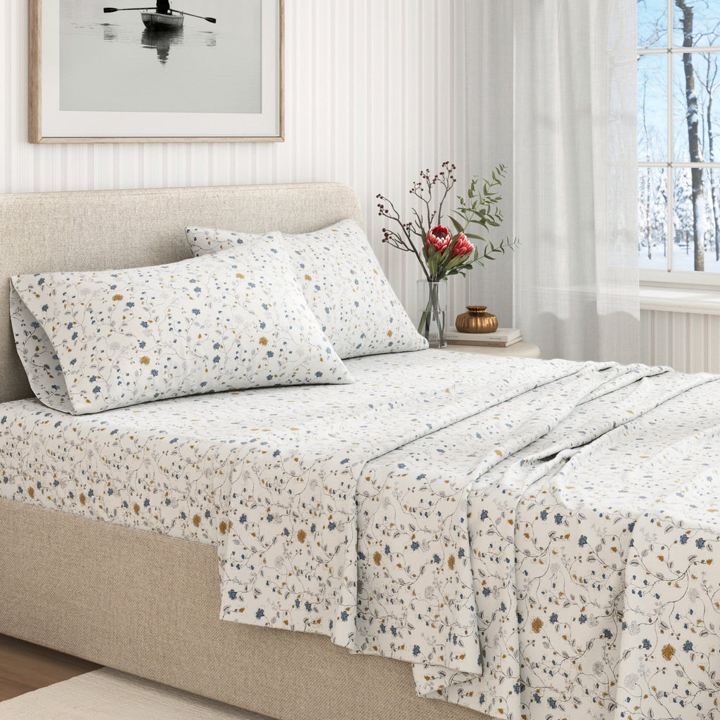 Great Bay Home 4-Piece 100% Turkish Cotton Flannel Sheet Set, Queen, Quiet Garden