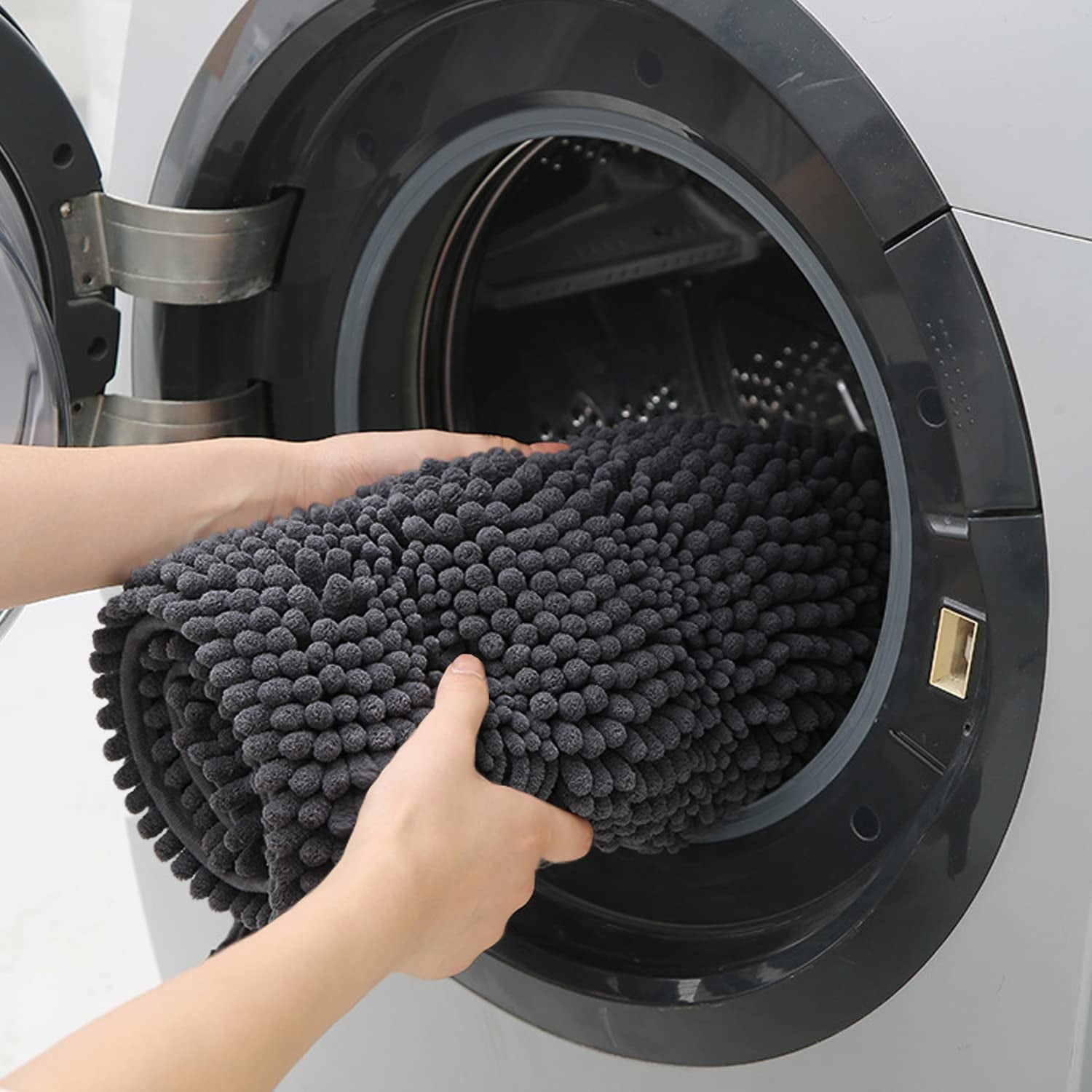 HAKUNA Striped Grey Bathroom Rug Set 3 Pieces Gray Ultra Soft, Non Slip Chenille Toilet Mat, Absorbent Plush Shaggy Bath Mats for Bathroom, Bedroom, Kitchen, Charcoal