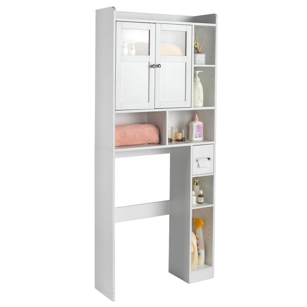 Zimtown Over the Toilet Bathroom Storage Cabinet with 2 Doors and 3 Storage Shelves& Side Storage, White