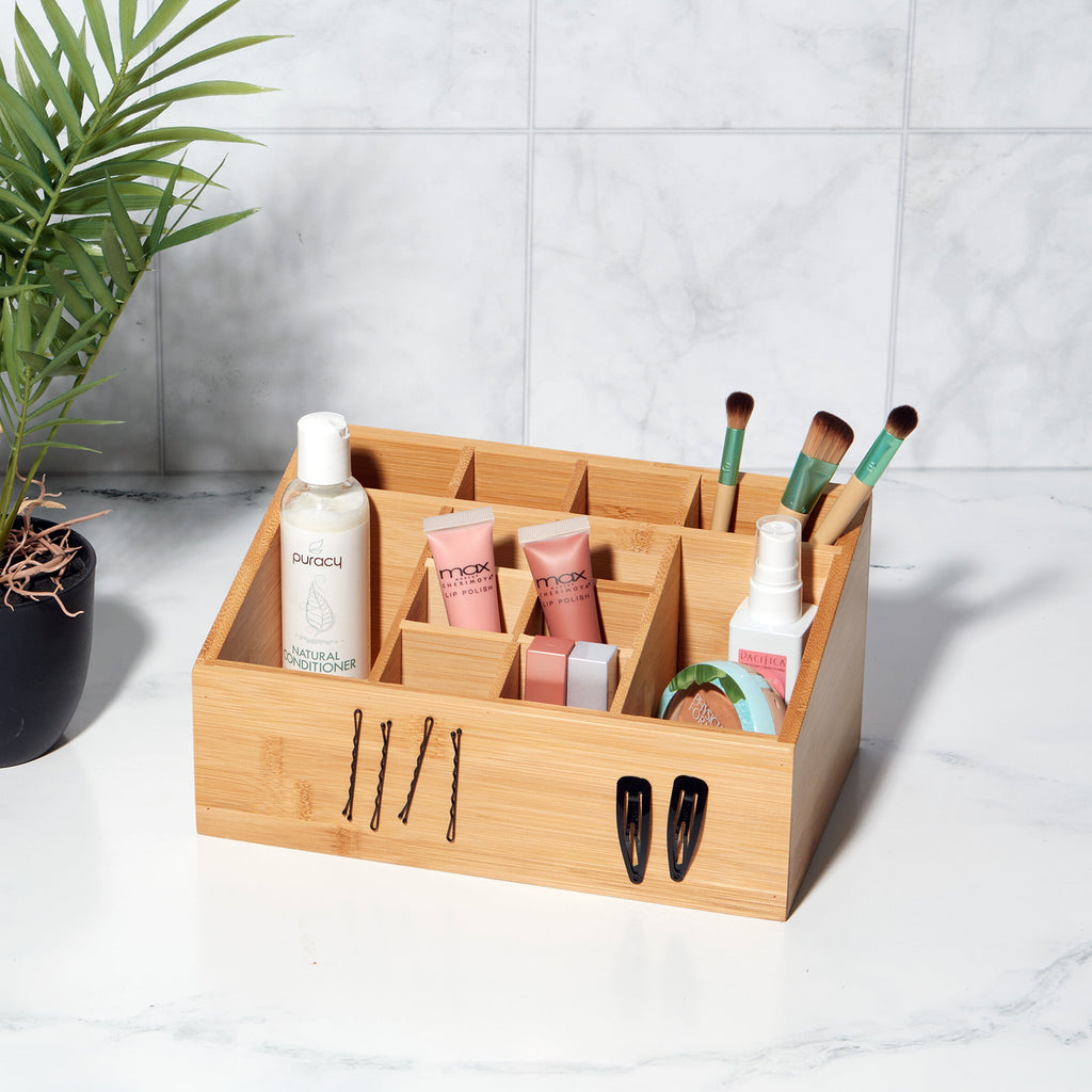 Better Homes & Gardens 12-Compartment Bamboo Bathroom Organizer, Brown