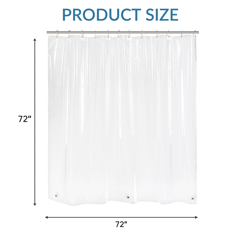 Bathway Clear Shower Curtain Liner, 72"W x 72"L Waterproof PEVA Plastic Shower Liner for Bathroom with Magnets and Rustproof Metal Grommets, Mold & Mildew-Resistant