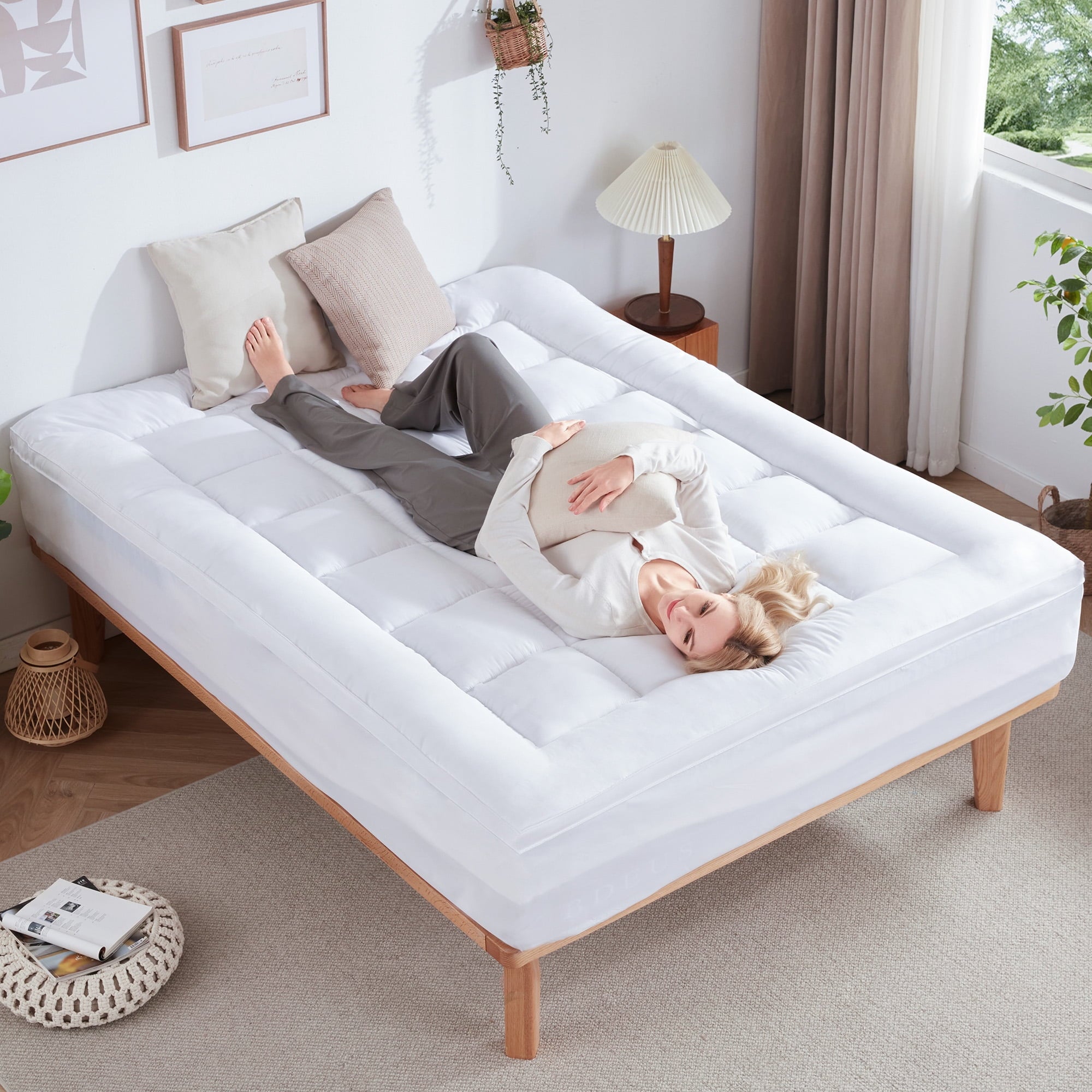 BDEUS Queen Size Dual Layer 5 inch Memory Foam Mattress Topper, 2 inch Gel Memory Foam and 3 inch 1450 GSM Down Alternative Quilted Pillow Top Mattress Pad Cover for Back Pain,Soft