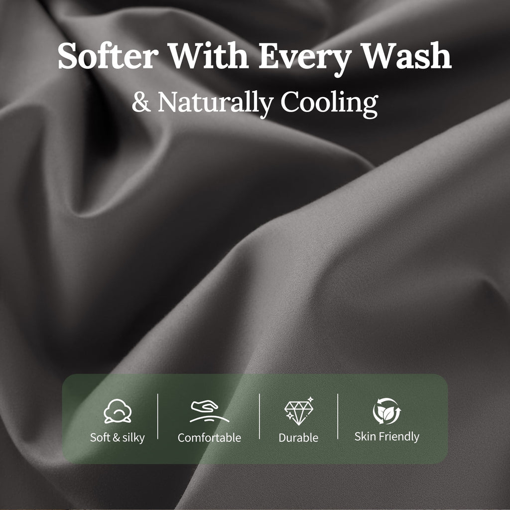 SONORO KATE 100% Cotton Bed Sheets Set, 1000 Thread Count 4 Piece Luxury Soft Sheets Set with 16" Deep Pocket, Queen, Dark Gray