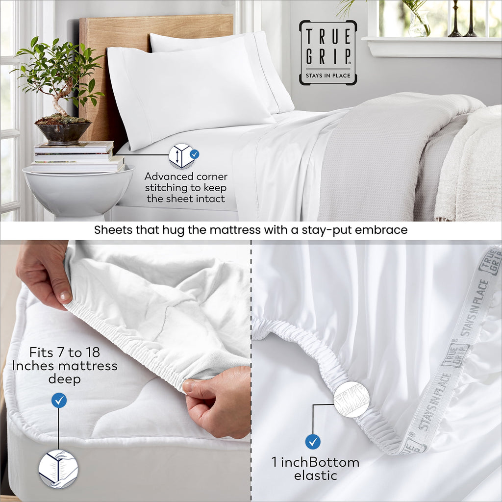 Purity Home Twin Bed Sheet Set - 100% Cotton Percale, 400 Thread Count - Cool, Crisp, Breathable & Durable 4-Piece - White