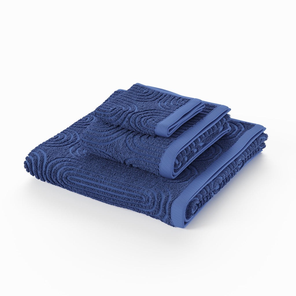 Beautiful by Drew Barrymore 6-Piece Textured Bath Towel Set, Soft 100% Cotton, Smokey Blue