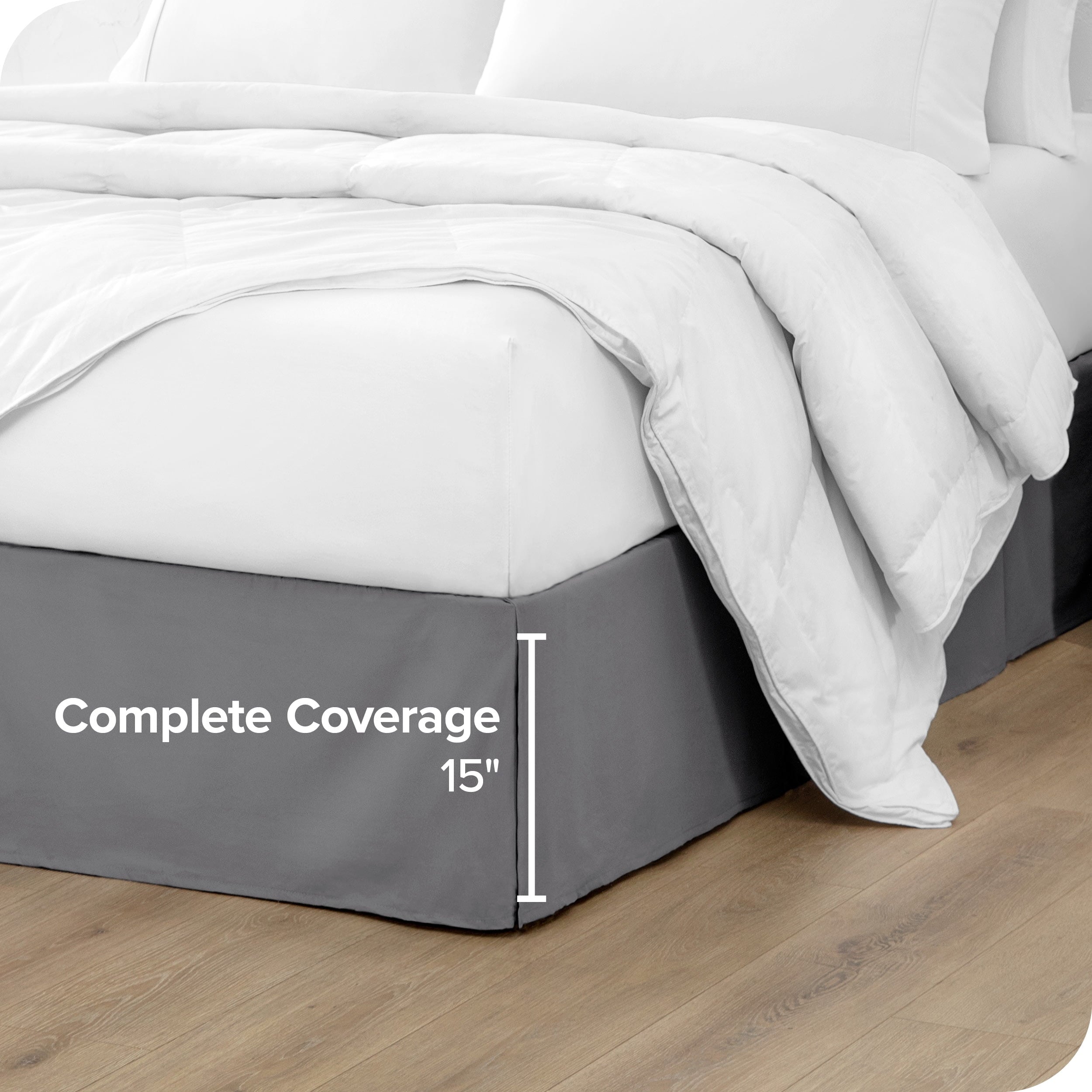 Bare Home Double Brushed Bed Skirt - Premium 1800 Collection - 15-inch Drop - Queen, Gray