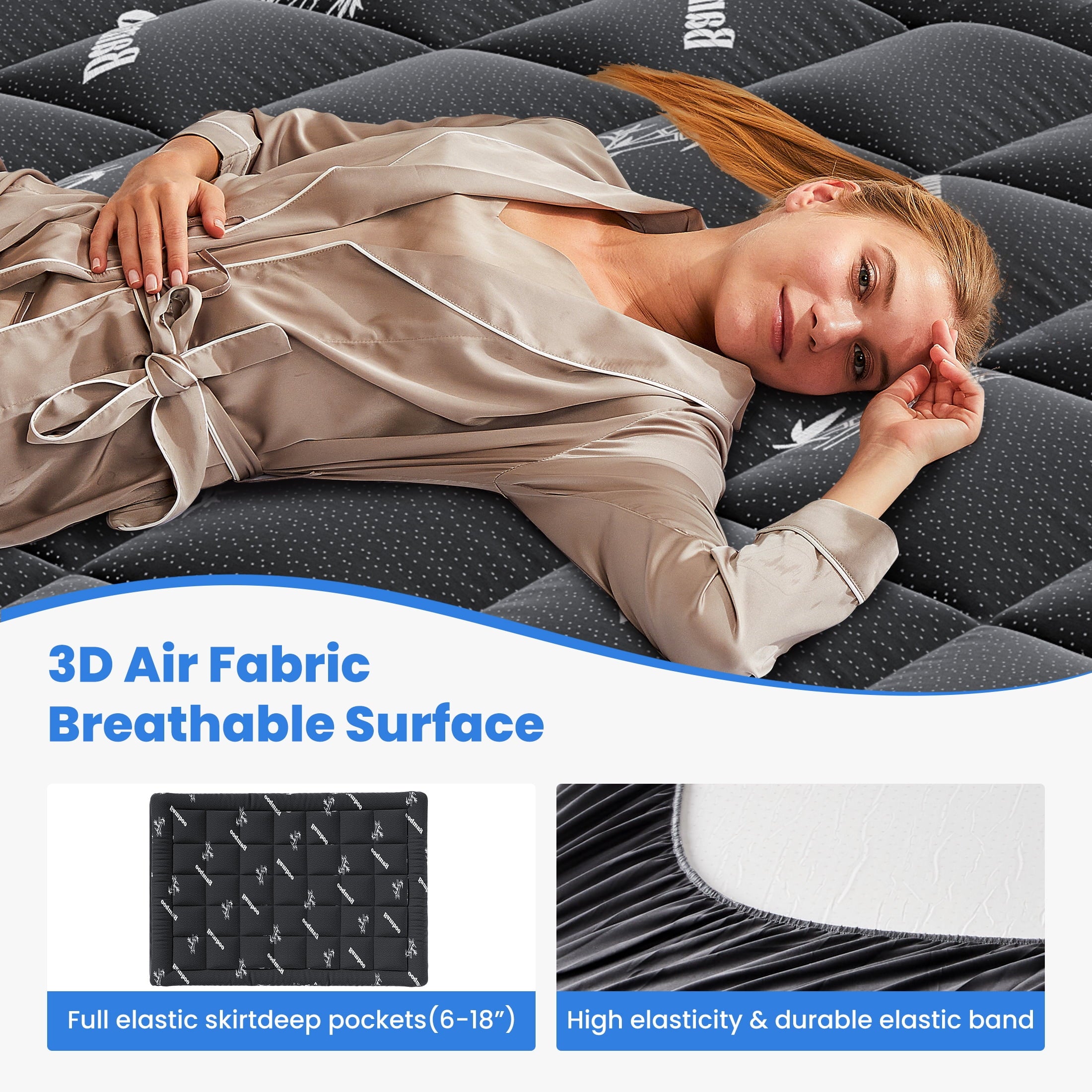 edx Queen Mattress Protector, Thickened Mattress Pad with Bamboo Fiber Viscose Filling, Breathable, Soft, Cooling,Black, 60" x 80"