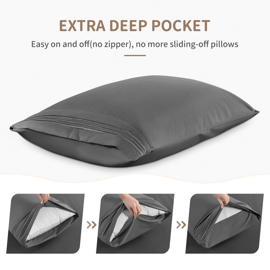 SONORO KATE 6 Pieces Bed Sheet Set, 1800 Series Soft Microfiber Queen Sheets with 16" Deep Pocket, Dark Gray