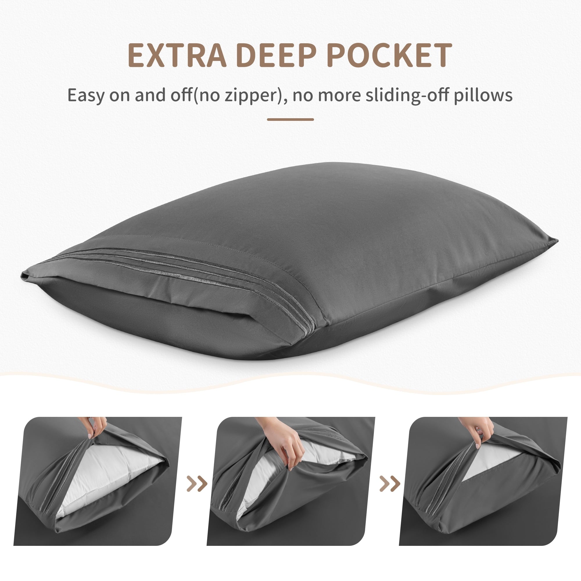 SONORO KATE 6 Pieces Bed Sheet Set, 1800 Series Soft Microfiber Queen Sheets with 16" Deep Pocket, Dark Gray