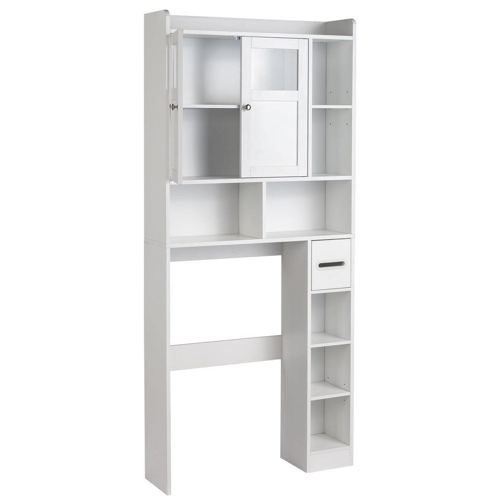 Zimtown Over the Toilet Bathroom Storage Cabinet with 2 Doors and 3 Storage Shelves& Side Storage, White
