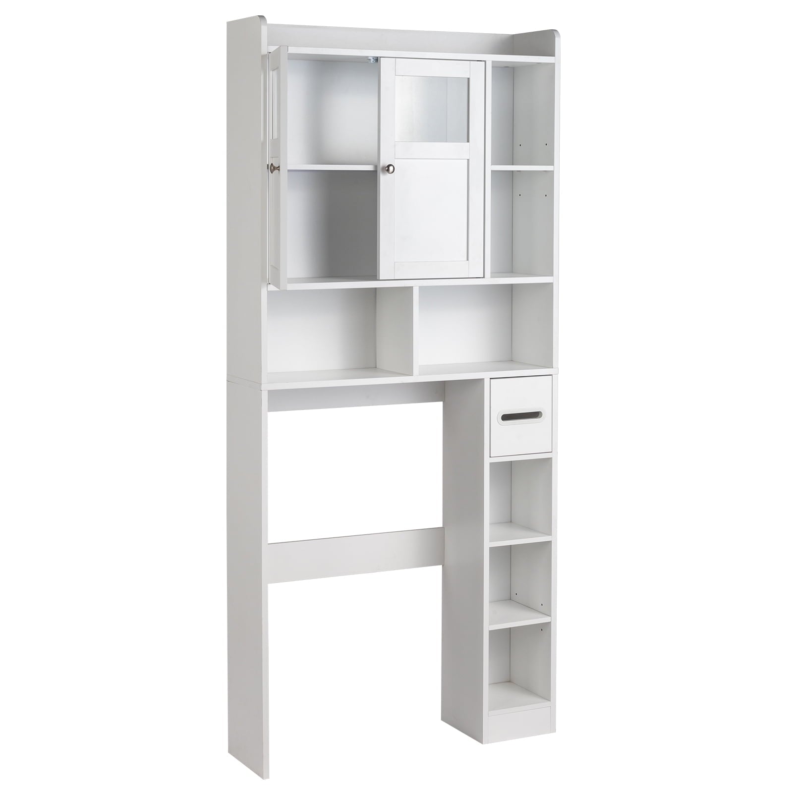 Zimtown Over the Toilet Bathroom Storage Cabinet with 2 Doors and 3 Storage Shelves& Side Storage, White