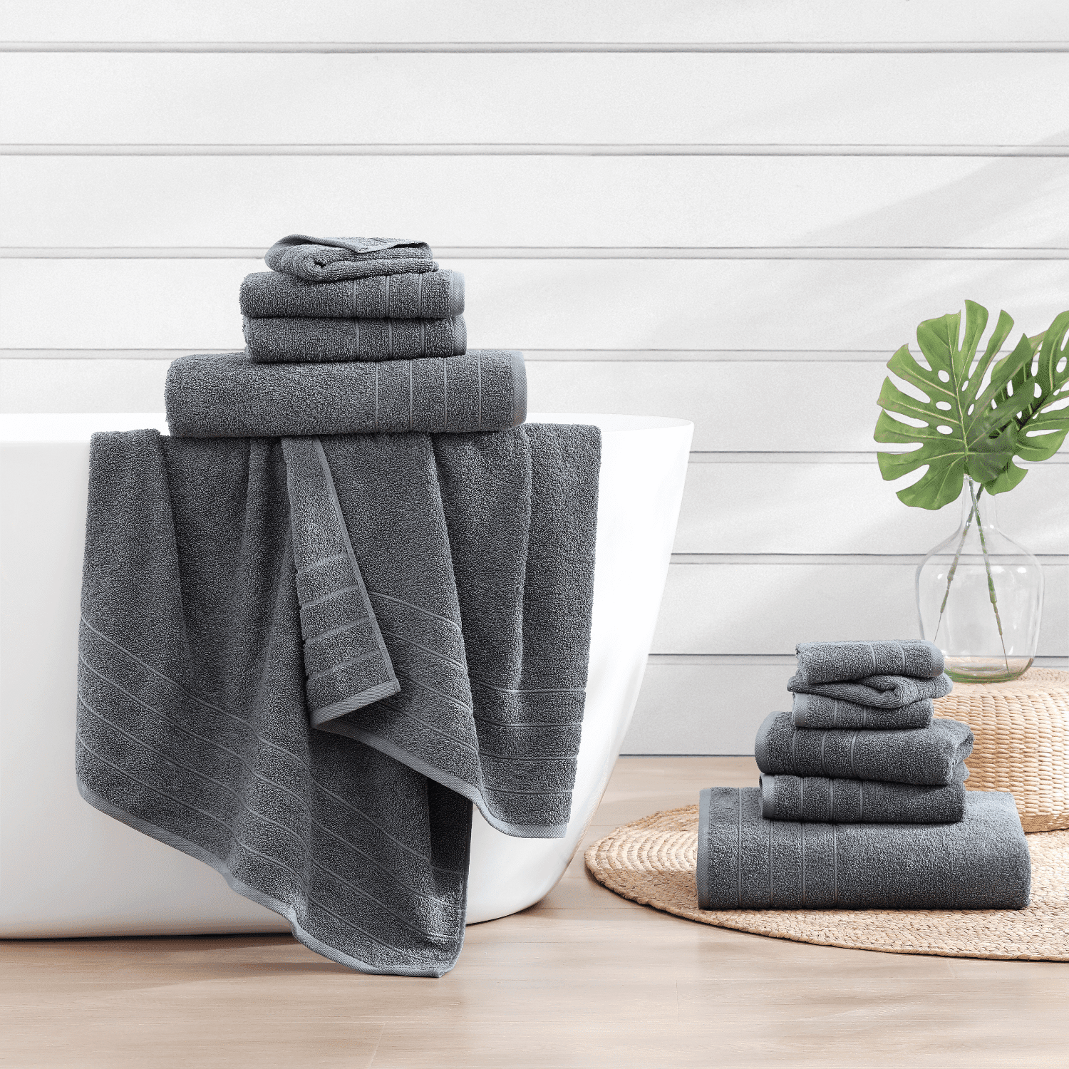 Casa Platino 12 Piece Bath Towels Set - 4 Large Bath Towels, 4 Hand Towels & 4 Washcloths - Soft Absorbent Cotton Towels for Bathroom - Cool Grey