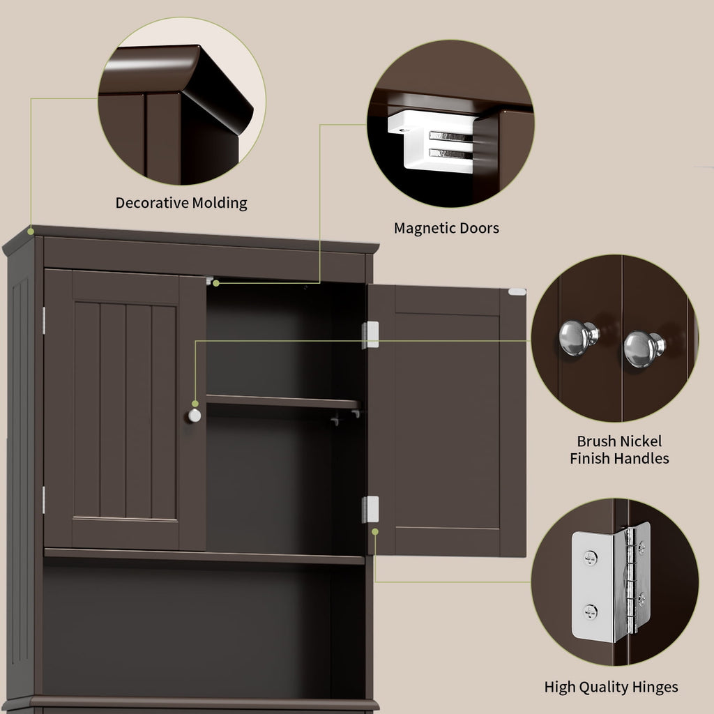 Over the Toilet Storage Cabinet, Lofka Space-Saving Bathroom Organizers and Storage with Adjustable Shlef & Doors, Espresso