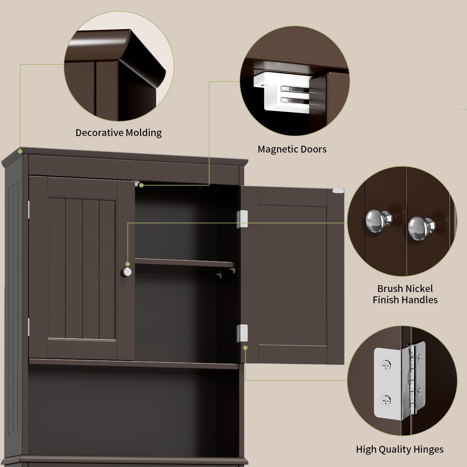 Over the Toilet Storage Cabinet, Lofka Space-Saving Bathroom Organizers and Storage with Adjustable Shlef & Doors, Espresso