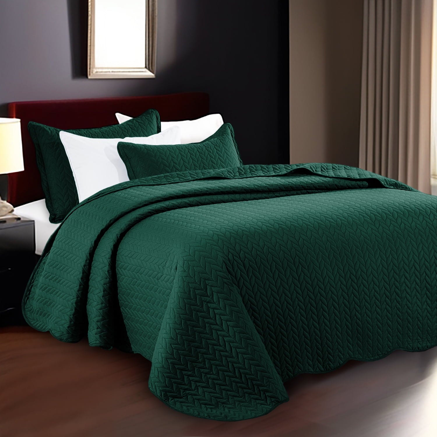 IR Imperial Rooms 2 Piece Microfiber Quilt Reversible Kids Bedding Soft 1 Bedspread & 1 Pillow Shams Emerald Green Twin