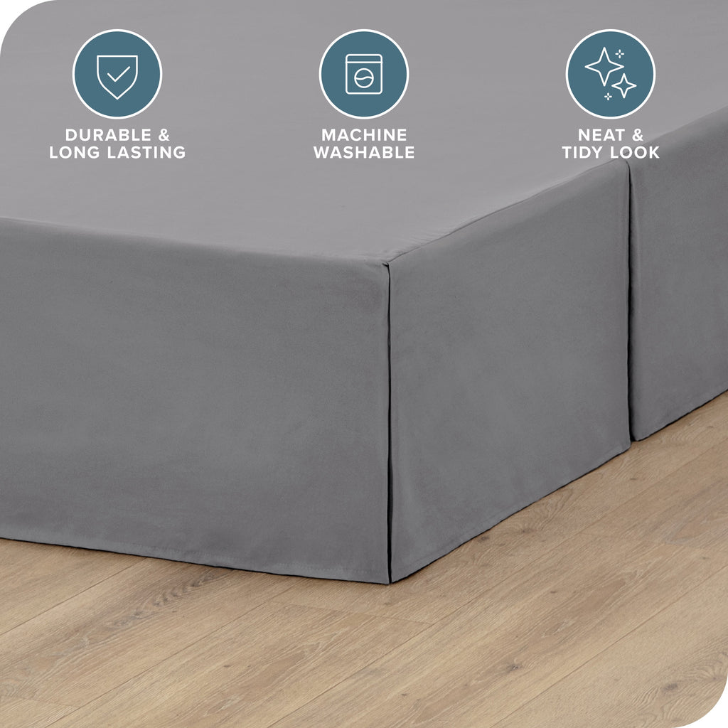 Bare Home Double Brushed Bed Skirt - Premium 1800 Collection - 15-inch Drop - Queen, Gray