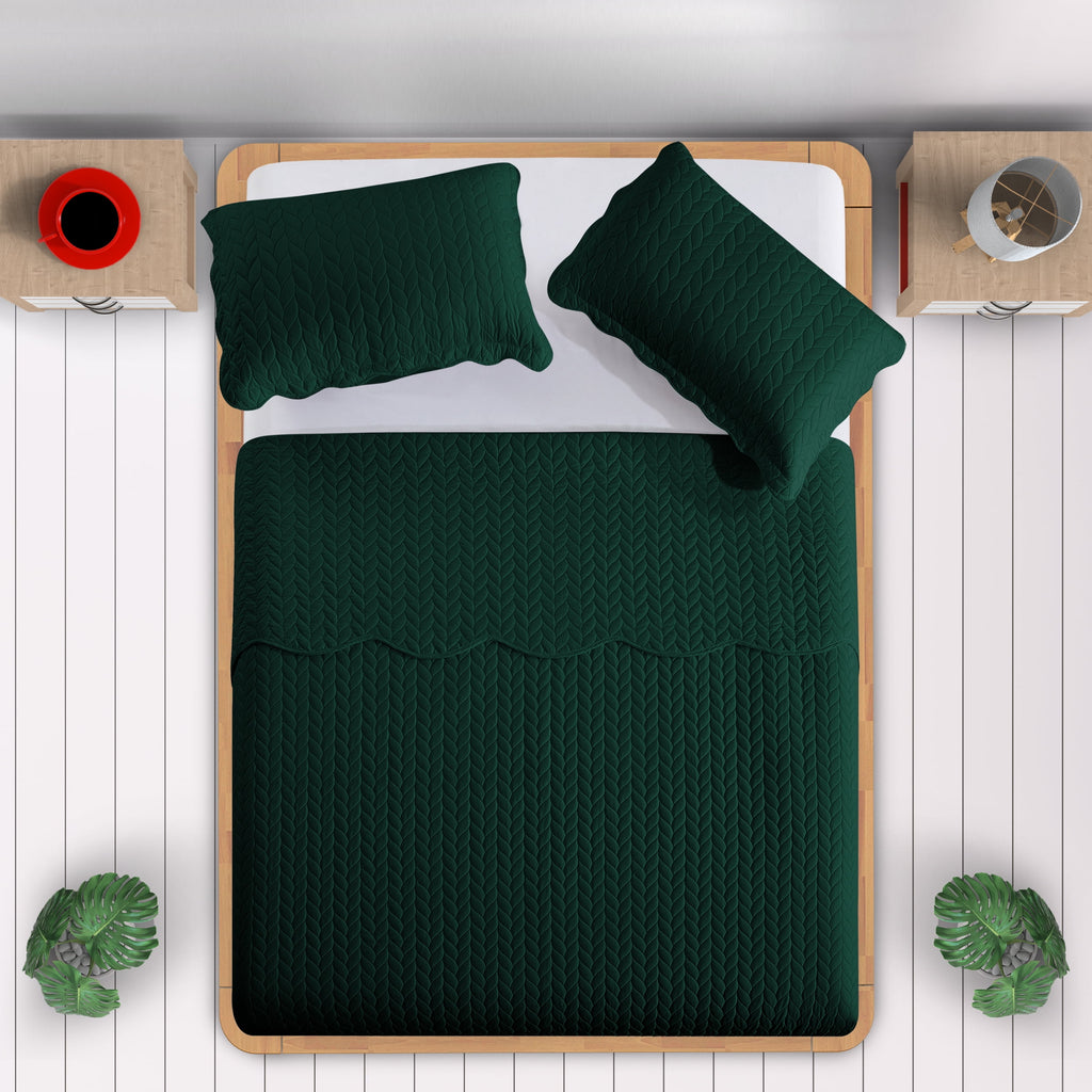 IR Imperial Rooms 2 Piece Microfiber Quilt Reversible Kids Bedding Soft 1 Bedspread & 1 Pillow Shams Emerald Green Twin