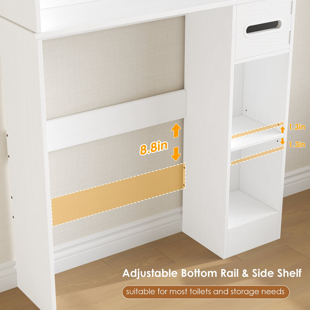 Homfa Over The Toilet Storage Cabinet with Toilet Paper Holder Stand, Above Toilet Organizer with Glass Doors, Behind Toilet Shelf for Restroom, Bathroom, Laundry, White