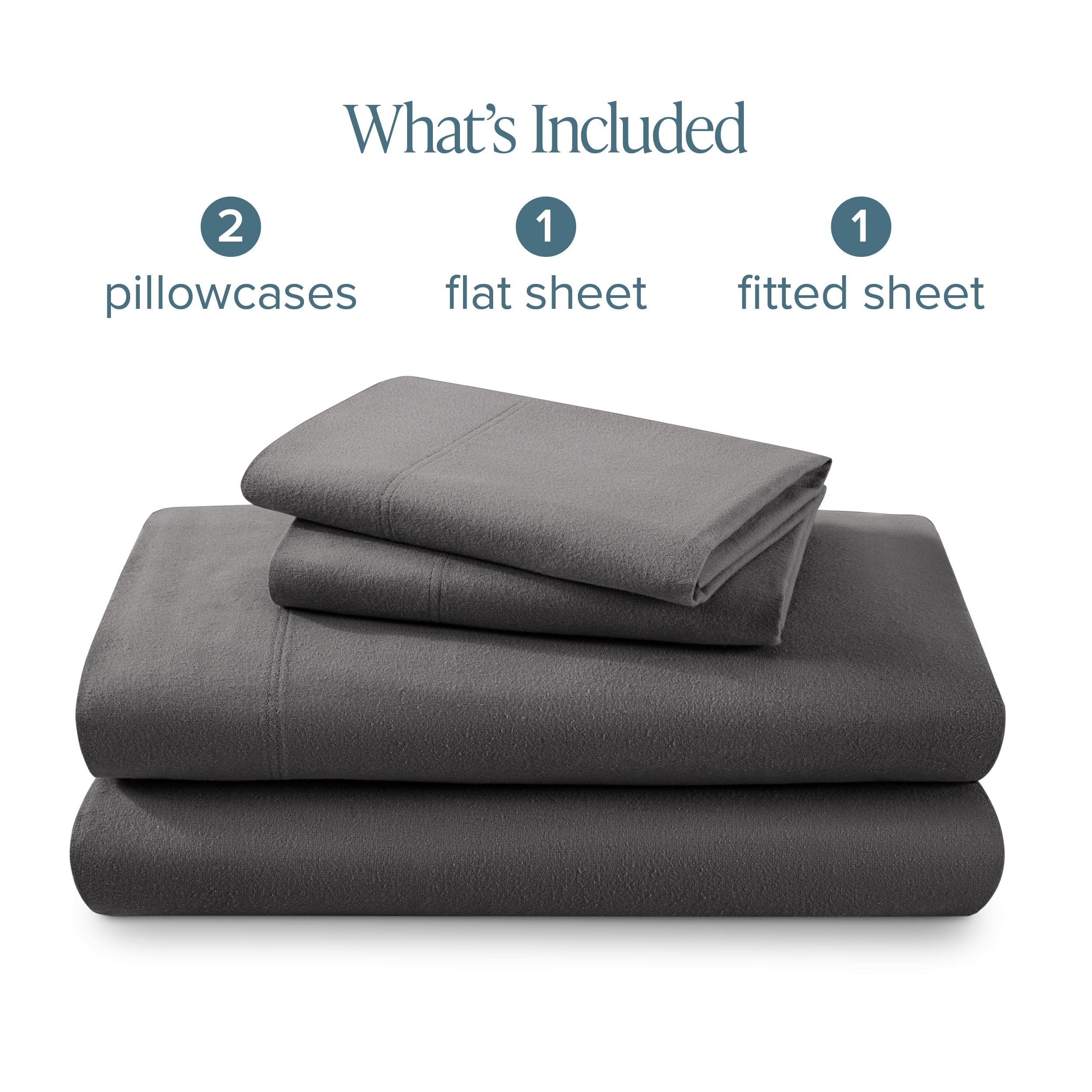 Bare Home Luxury 100% Cotton Flannel Queen Sheet Set, Deep Pocket, 4-Piece, Gray