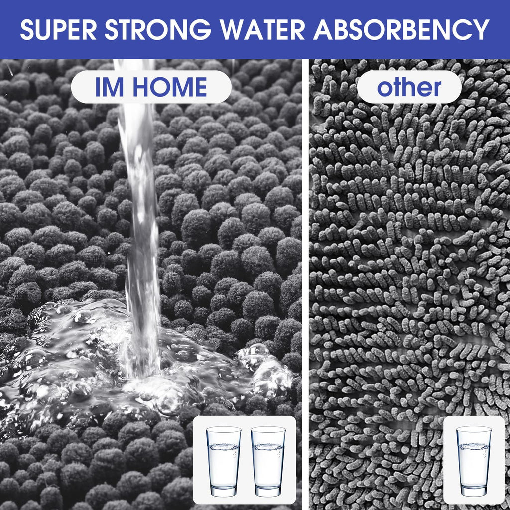 HAKUNA Striped Grey Bathroom Rug Set 3 Pieces Gray Ultra Soft, Non Slip Chenille Toilet Mat, Absorbent Plush Shaggy Bath Mats for Bathroom, Bedroom, Kitchen, Charcoal