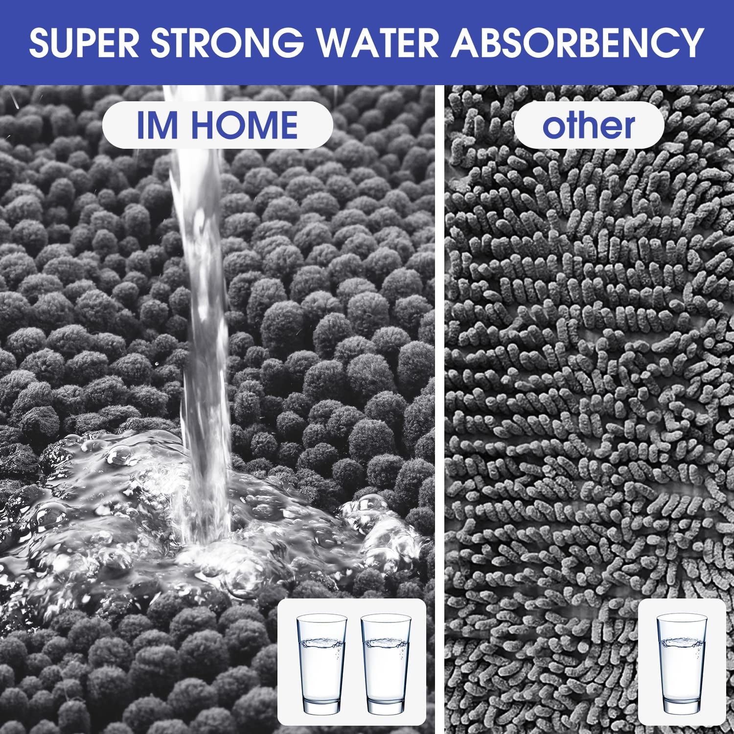 HAKUNA Striped Grey Bathroom Rug Set 3 Pieces Gray Ultra Soft, Non Slip Chenille Toilet Mat, Absorbent Plush Shaggy Bath Mats for Bathroom, Bedroom, Kitchen, Charcoal