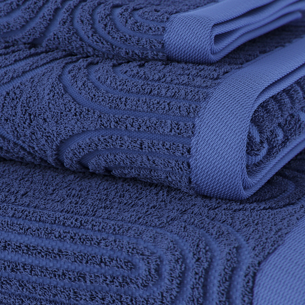Beautiful by Drew Barrymore 6-Piece Textured Bath Towel Set, Soft 100% Cotton, Smokey Blue