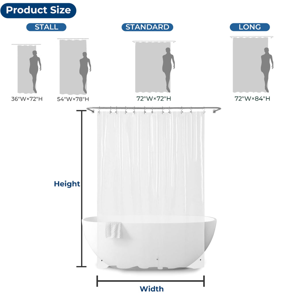 Yiannan Clear PEVA Shower Curtain Liner, Rustproof Grommets, Waterproof, 3 Magnets，71x72