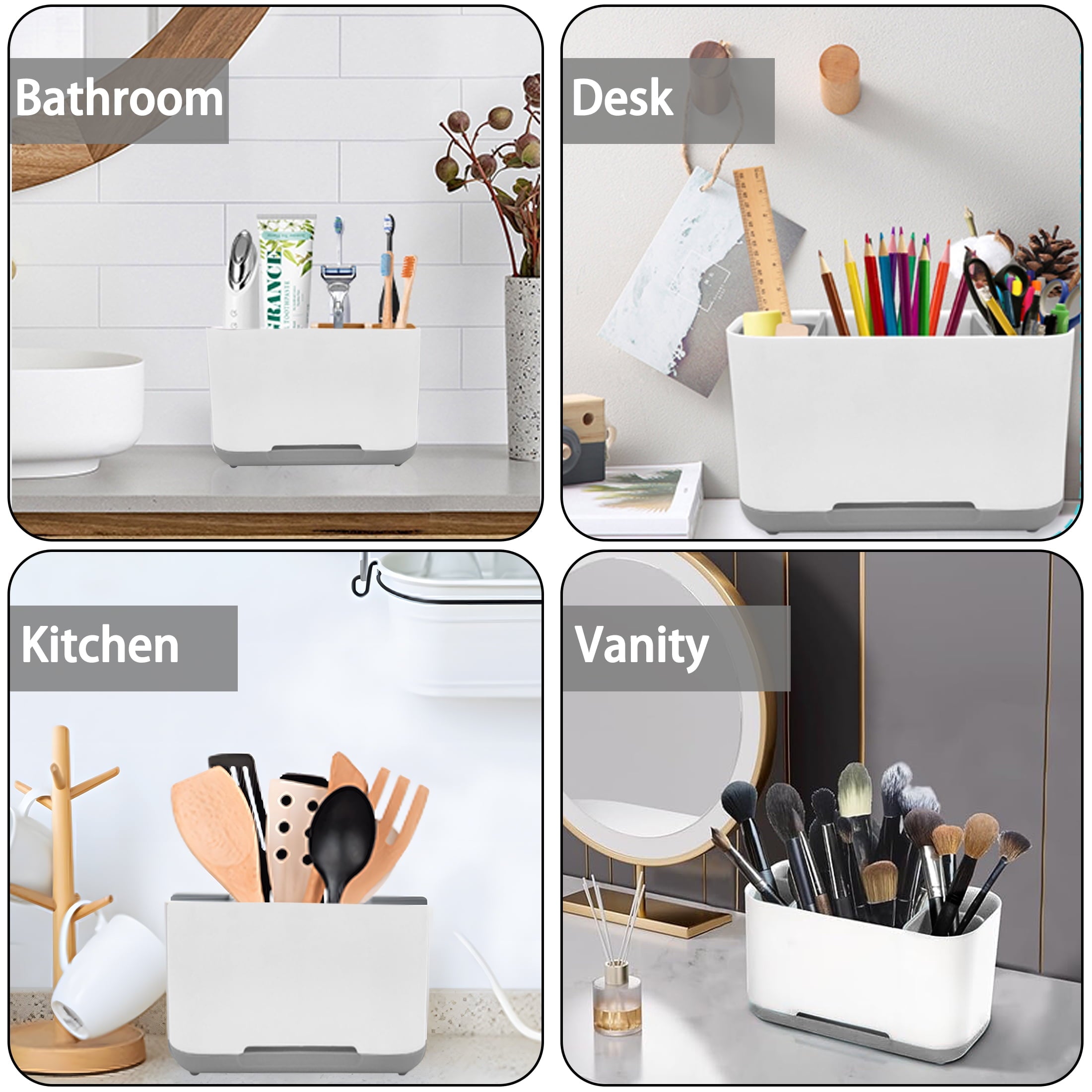 Aovky Toothbrush Holders for Bathrooms, Electric Toothbrush Toothpaste Holder with Adjustable Dividers and Drainage, 5 Slots Tooth Brush Holder Bathroom Accessories for Countertop Organizer, Gray